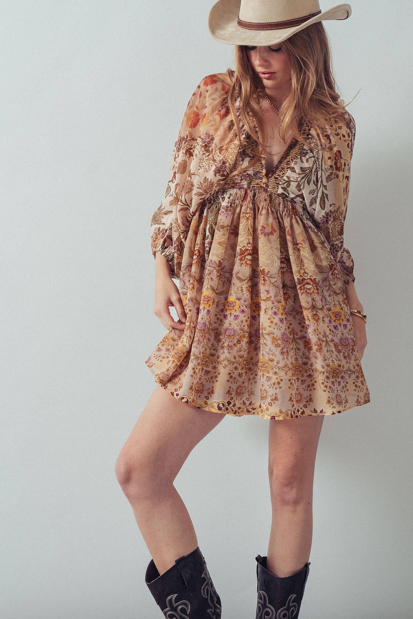 Boho Smocked Waist Mini Dress