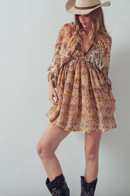 Boho Smocked Waist Mini Dress