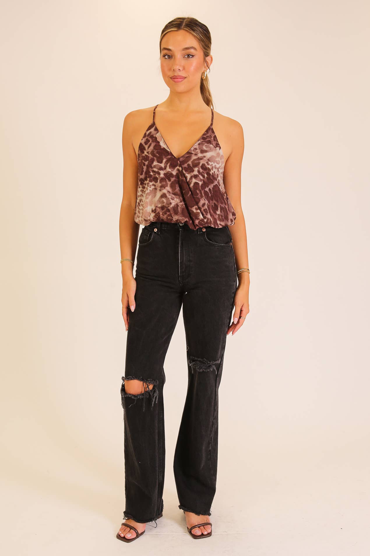 Abstract Animal Print Surplice Cami Top