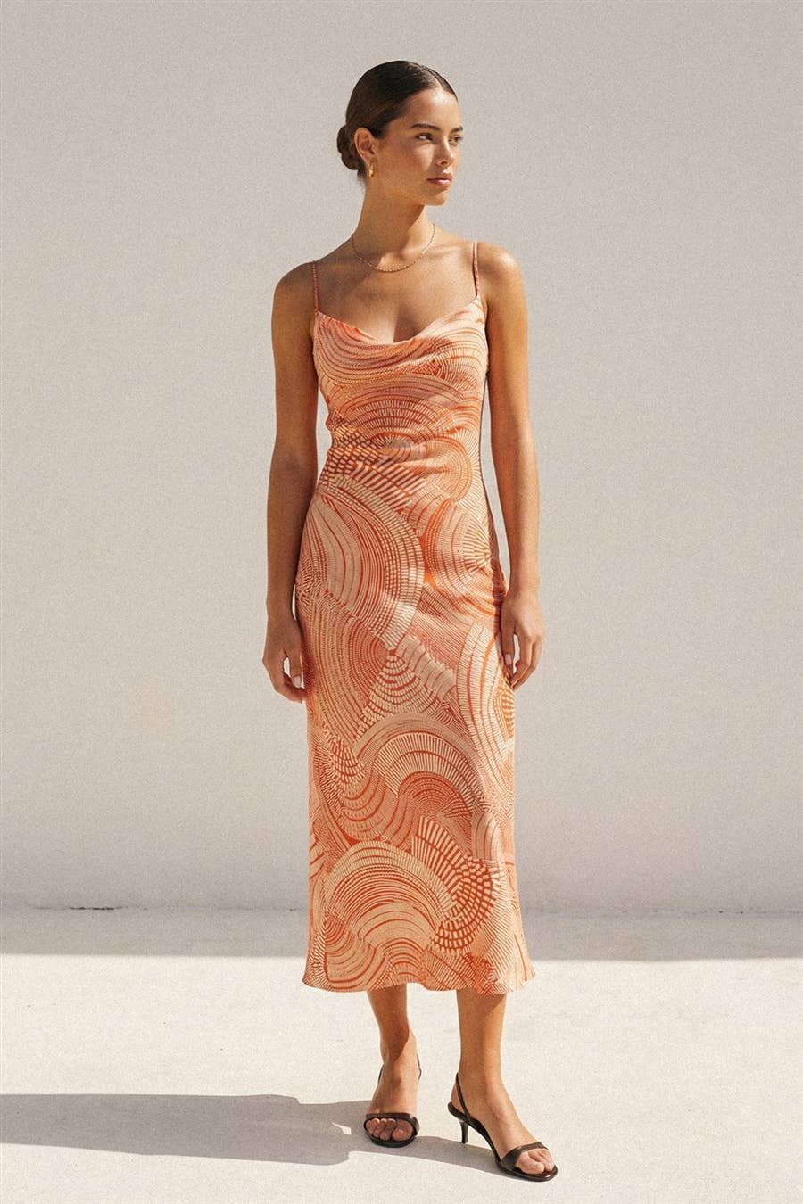 Paisley Cowl Criss Cross Midi Dress