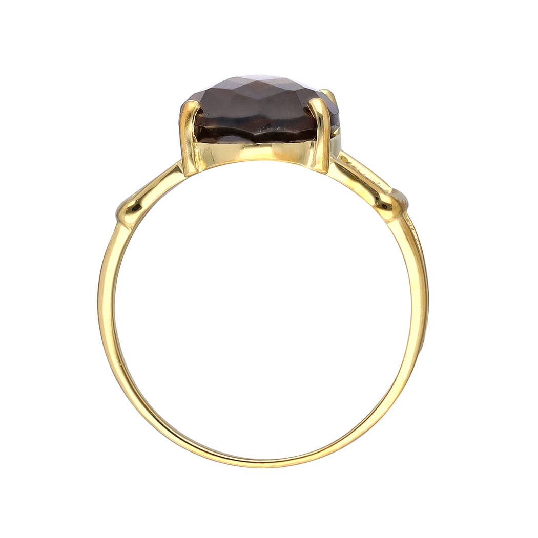 Gold Plated 925 Silver Somky Quartz Solitaire Ring