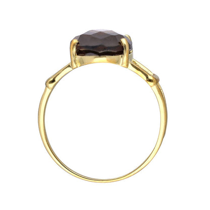 Gold Plated 925 Silver Somky Quartz Solitaire Ring
