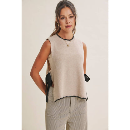 EFFORTLESS WEEKEND SIDE RIBBON TIE WHIPSTITCH SWEATER VEST