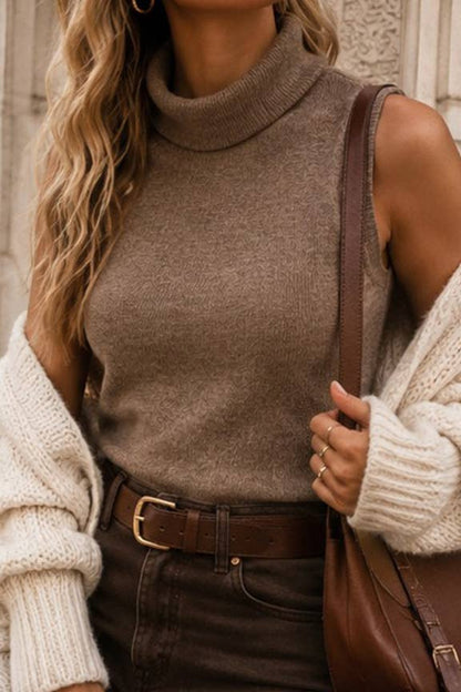 Sleeveless Ribbed Turtleneck Sweater Top