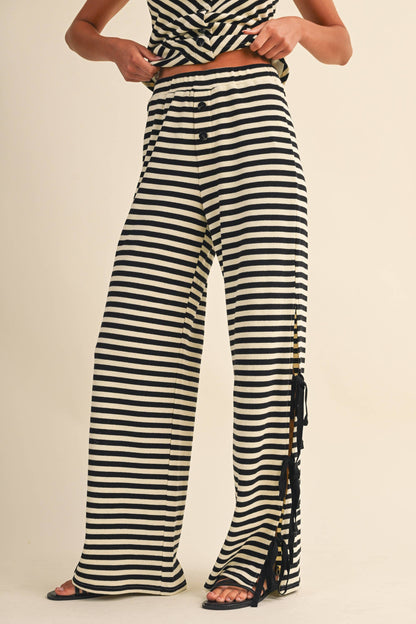 STRIPED TUBE TOP AND PANTS WITH SIDE BOW DETAILS