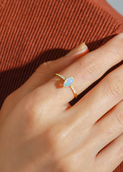 Gold Plated Silver Marquise Ethiopian Opal Ring with Accents