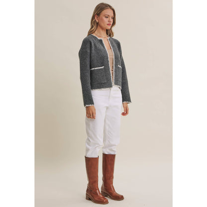 CRISP AIR SOFT BRUSH WOOL BLEND SWEATER CARDIGAN JACKET