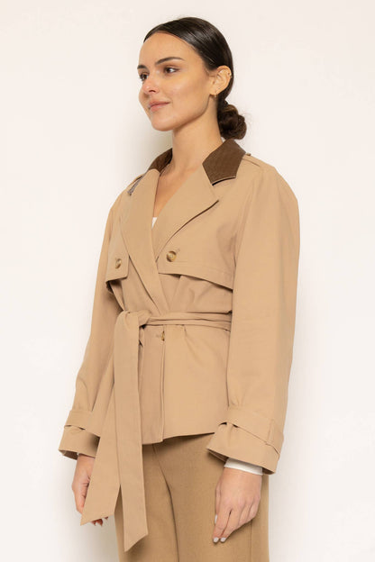 LEATHER COLLAR TRENCH JACKET