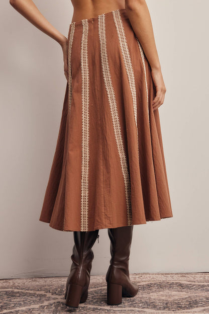 Embroidered Stripe Midi Skirt