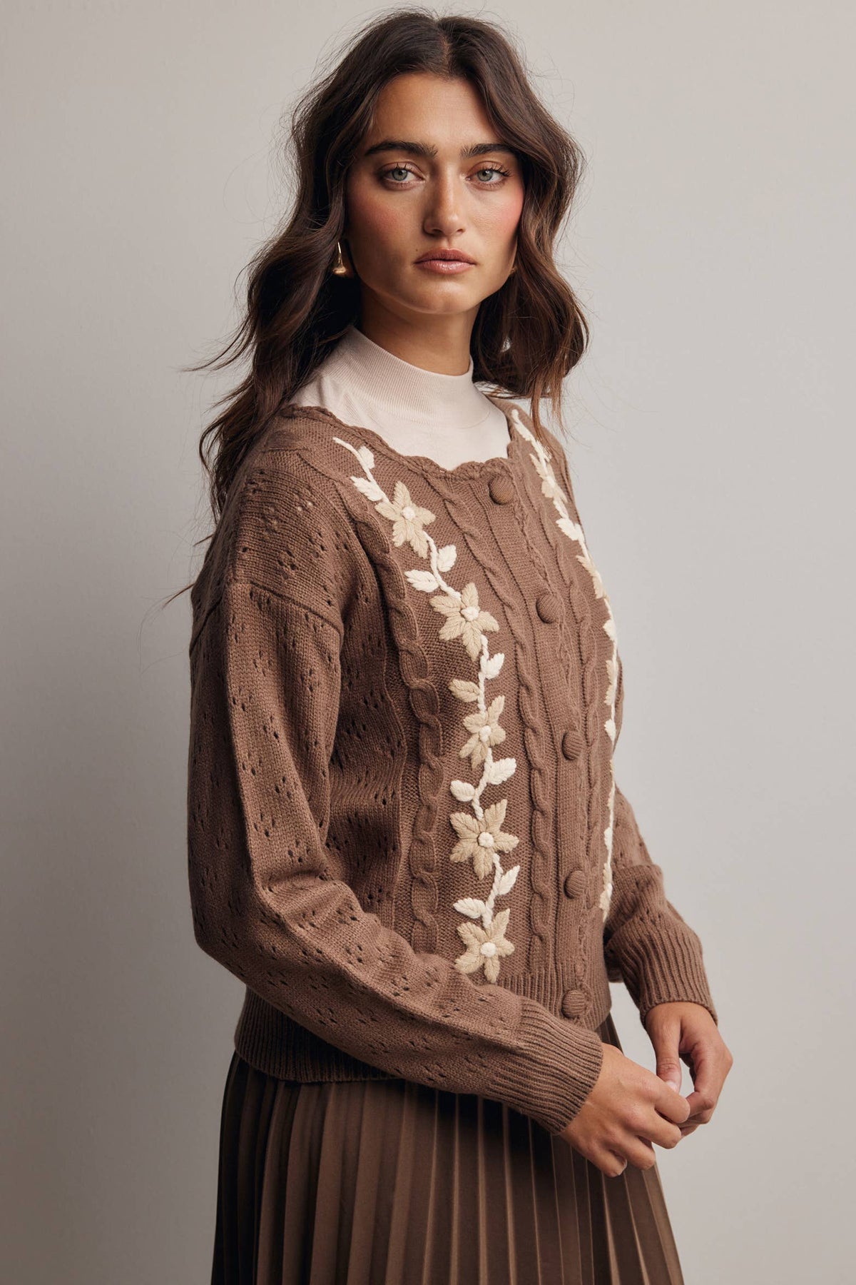 Floral Embroidered Knit Cardigan