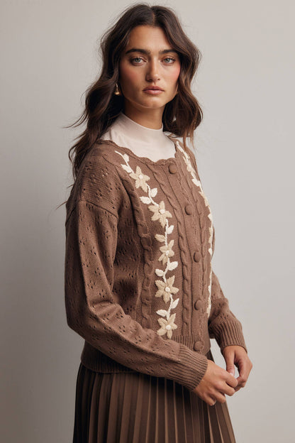 Floral Embroidered Knit Cardigan