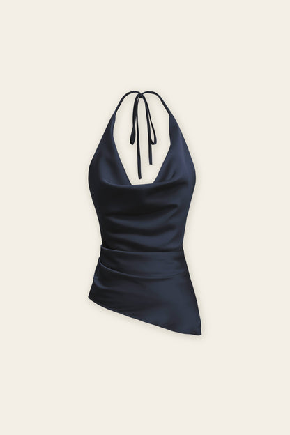 Satin Asymmetrical Hem Halter Top