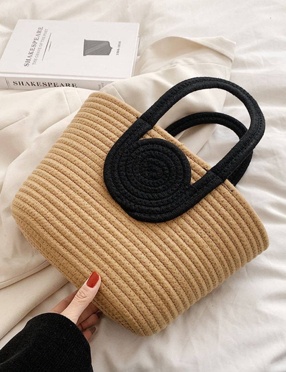 Color Block Woven Tote Handbag