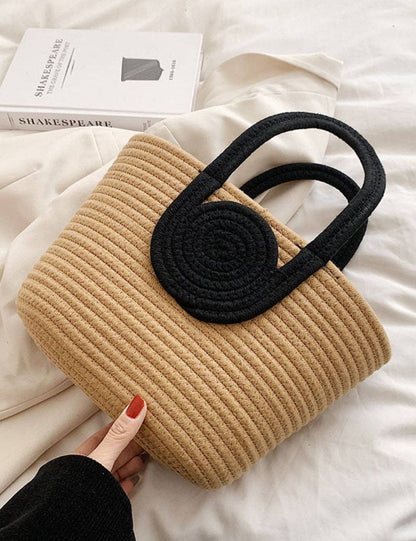 Color Block Woven Tote Handbag