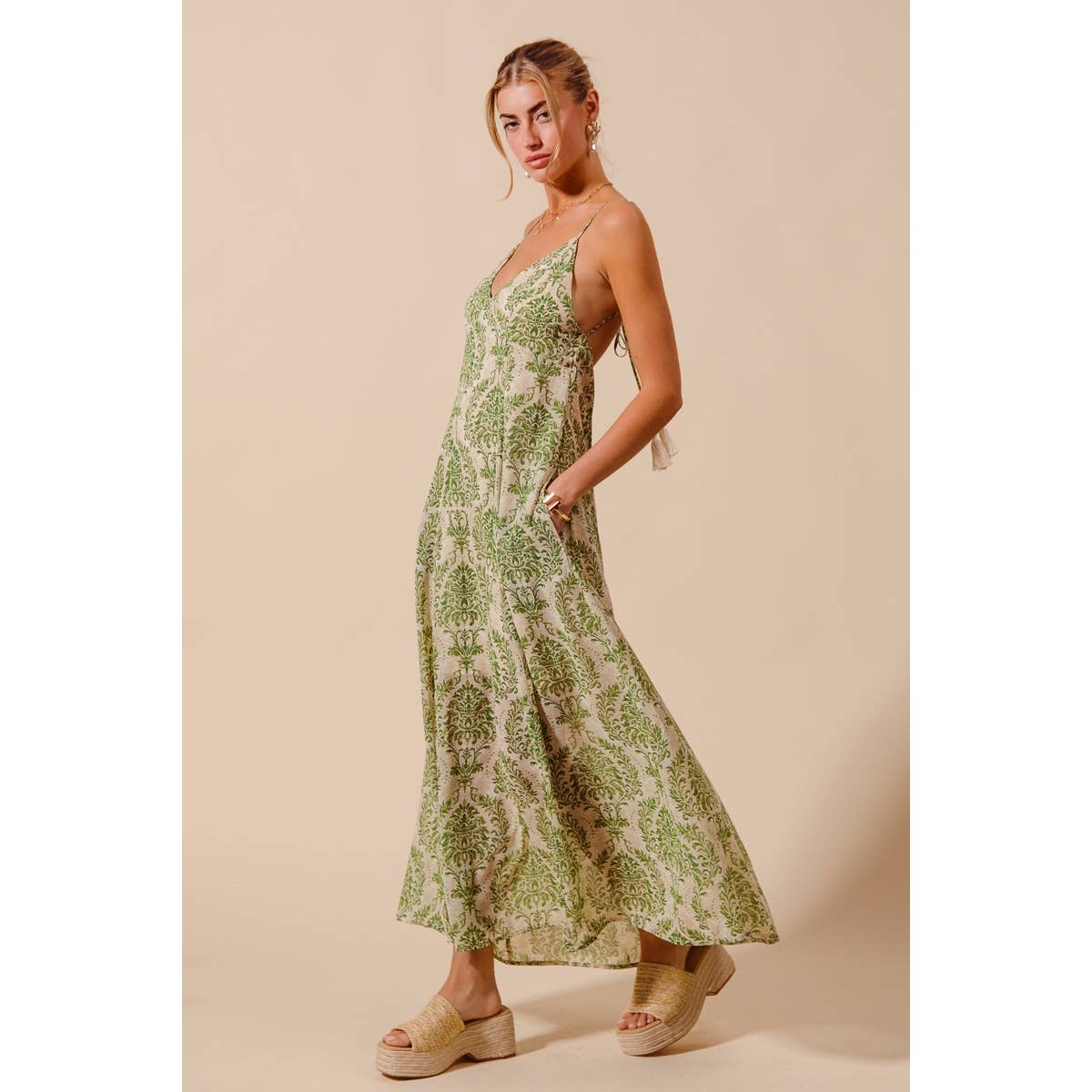 DAMASK FLORAL SUMMER MAXI FLOWY DRESS