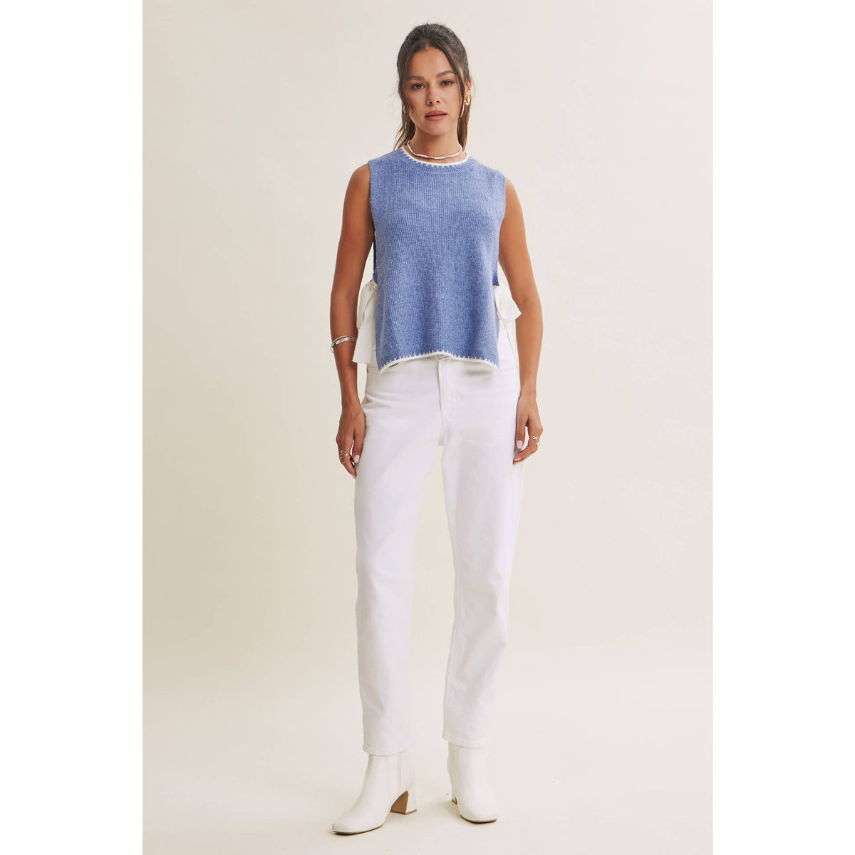 EFFORTLESS WEEKEND SIDE RIBBON TIE WHIPSTITCH SWEATER VEST