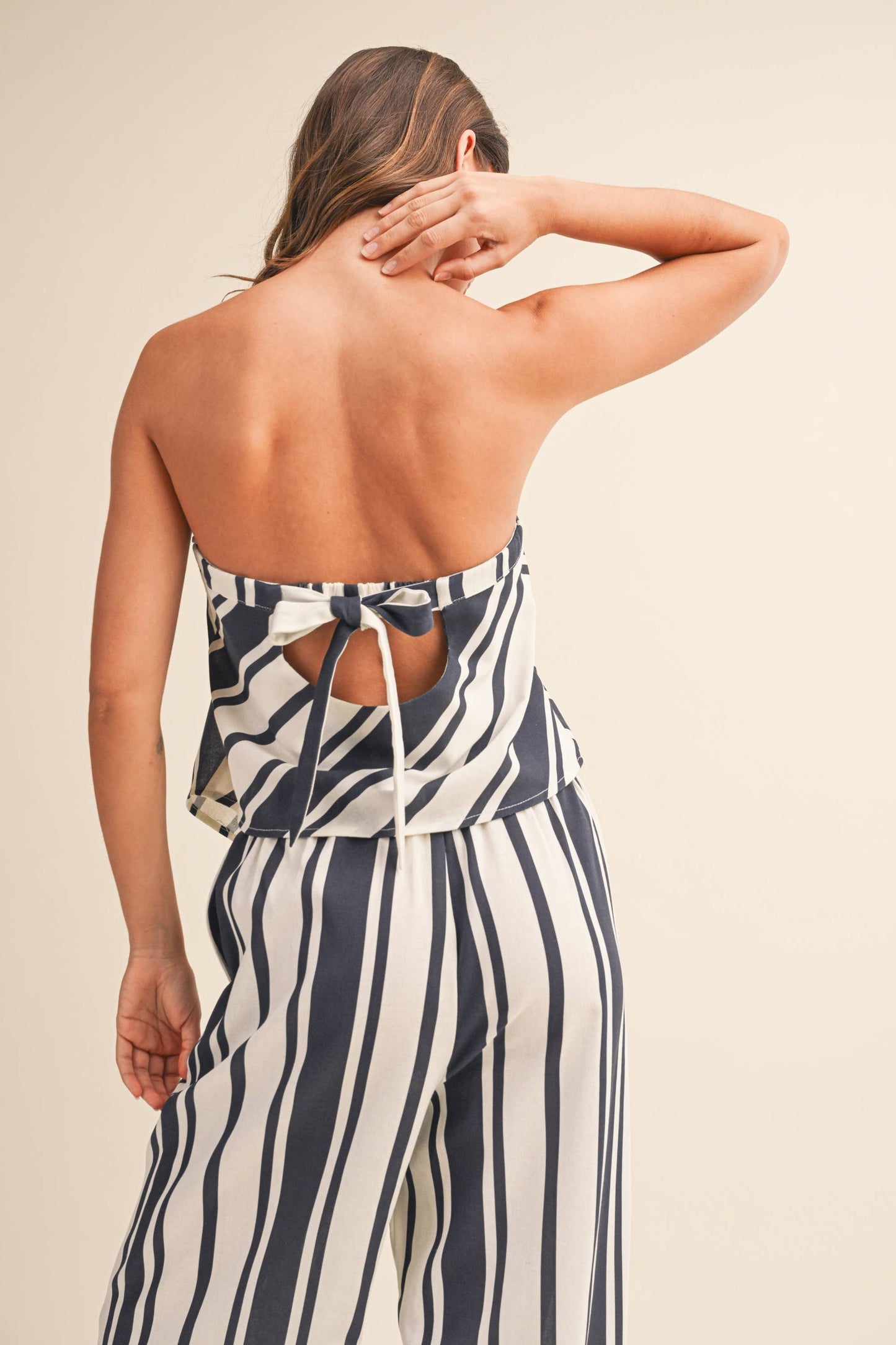 STRIPED LINEN TUBE TOP AND WIDE LEG PANTS SET