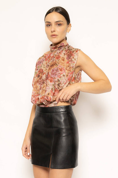 MOCK NECK RUCH SLEEVELESS BODYSUIT