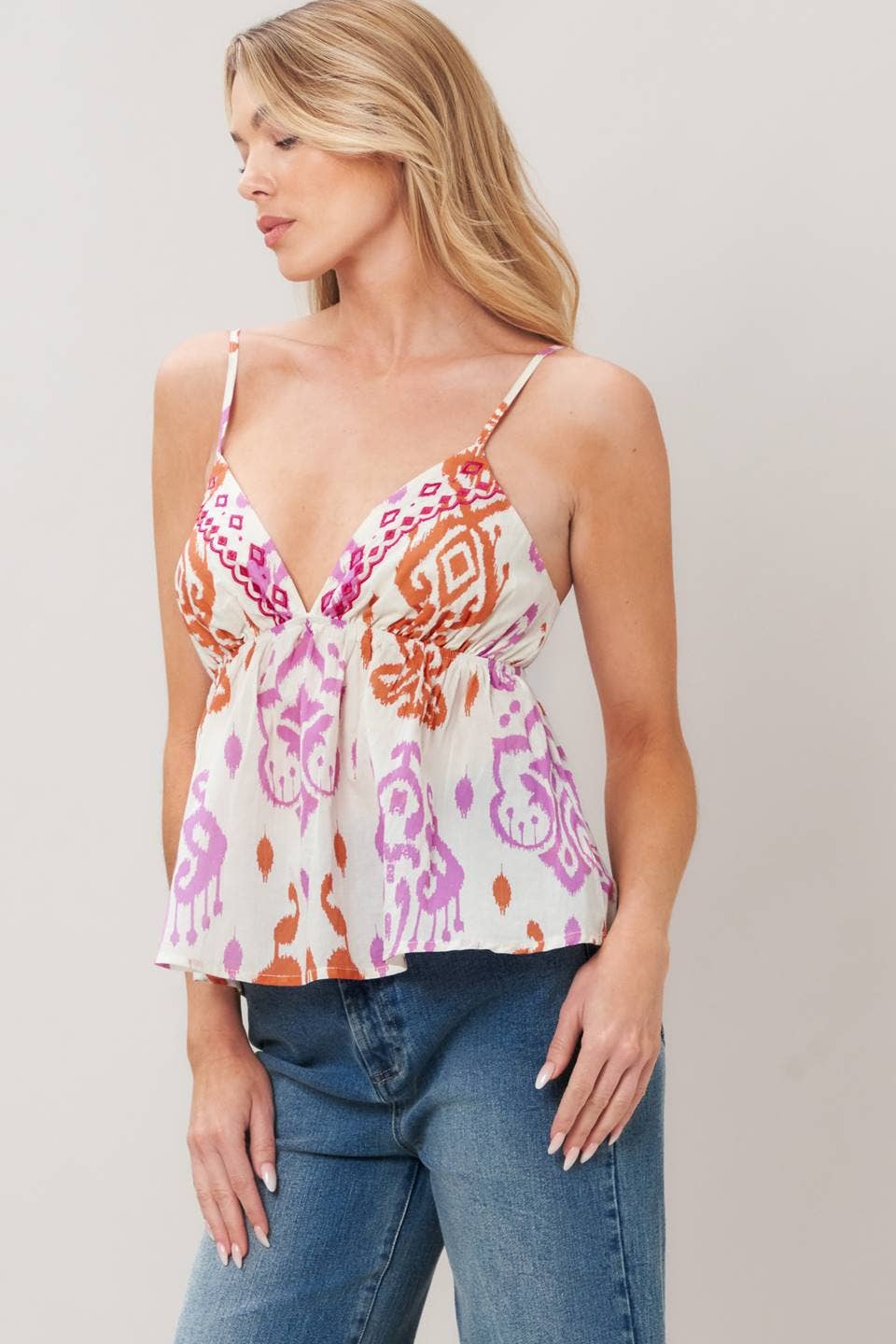 Spaghetti Strap Pink Woven Tank