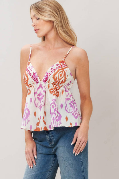 Spaghetti Strap Pink Woven Tank