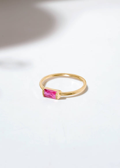 Gold Plated Baguette-Cut Ruby Stacking Band Ring