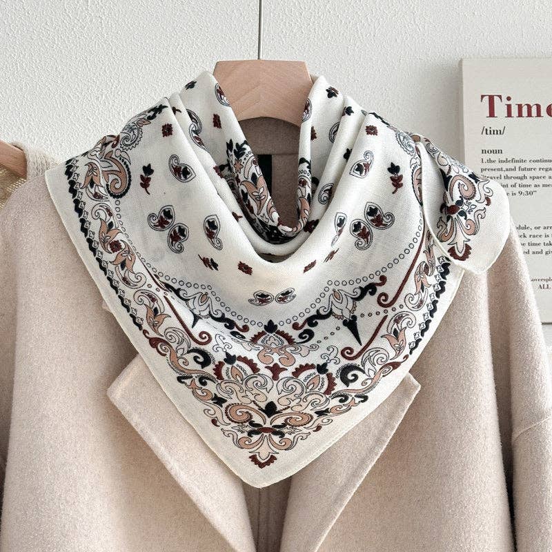 Retro Color Block Cashew Print Silk Scarf