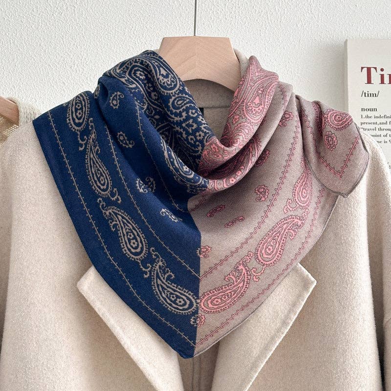 Retro Color Block Cashew Print Silk Scarf