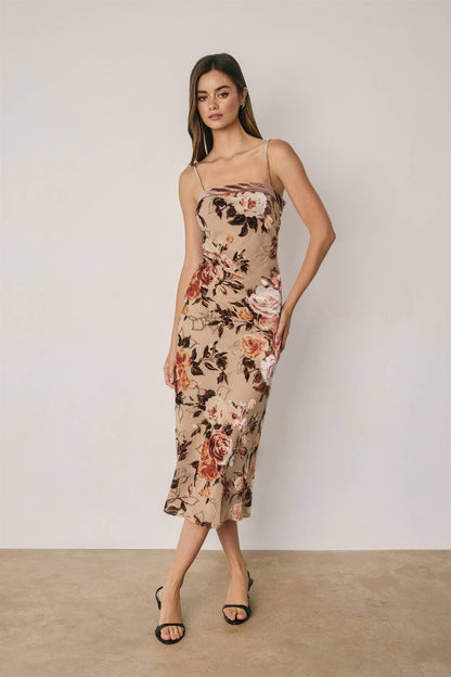 Floral Velvet Burnout Midi Dress