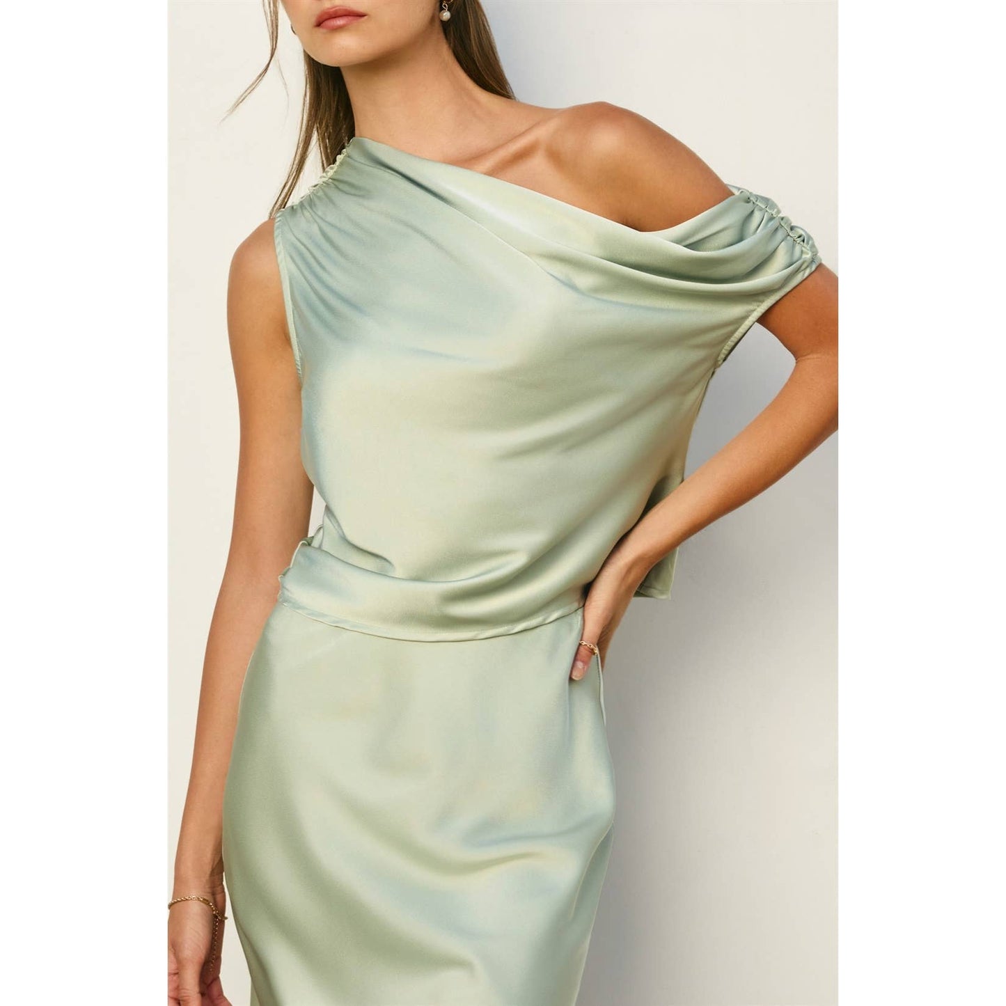 Satin Asymmetrical One Shoulder Top