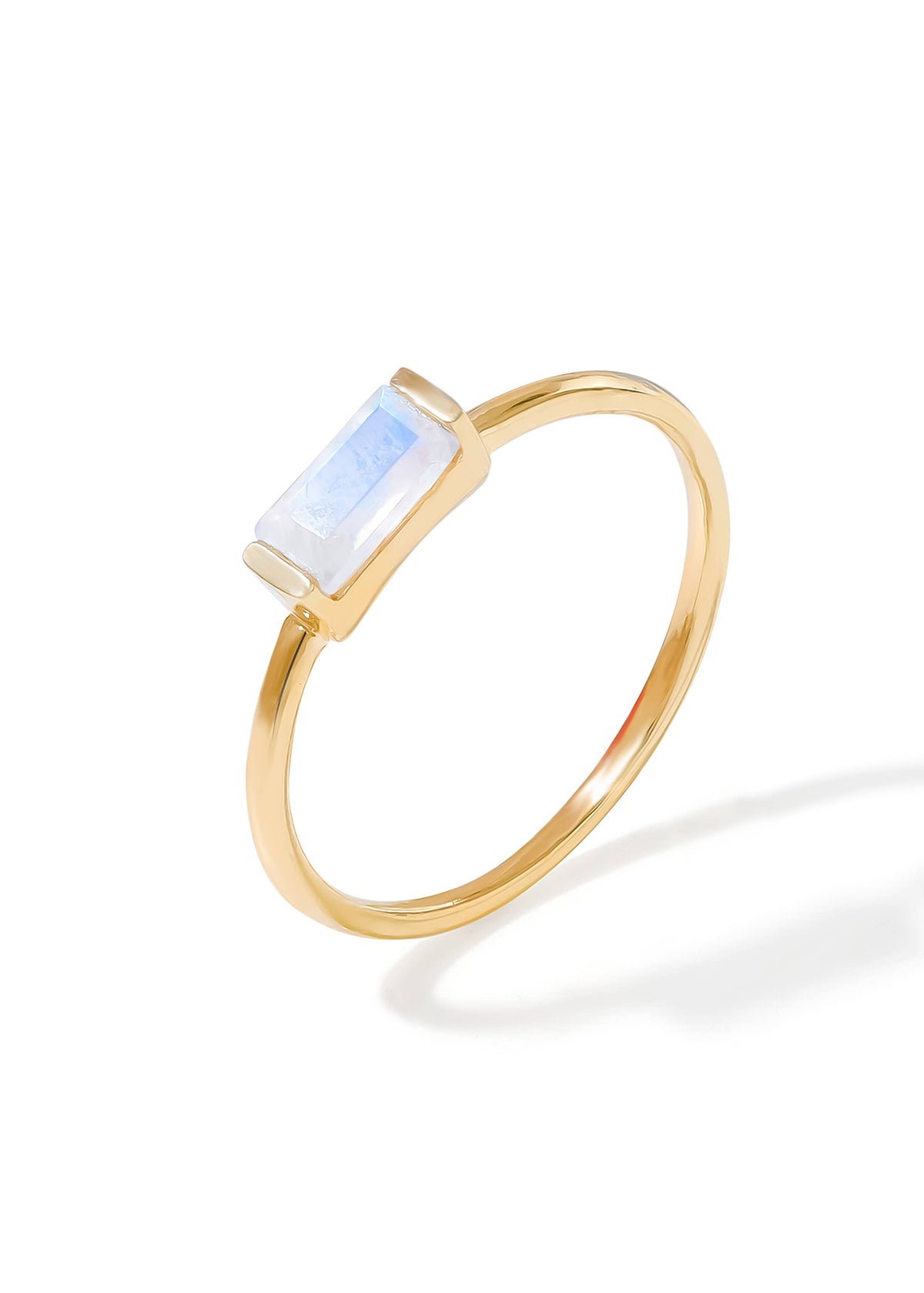 Gold Plated Baguette-Cut Moonstone Stacking Band Ring