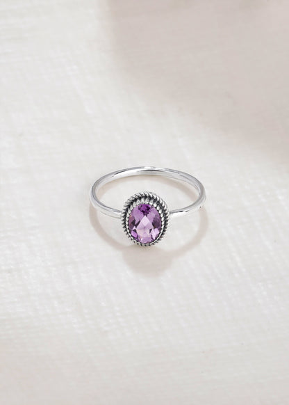 925 Silver Twilight Bloom Amethyst Gemstone Ring