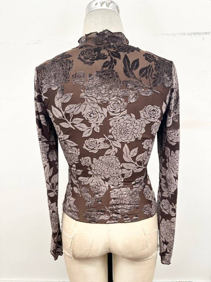 Floral Mesh Mock Neck Top