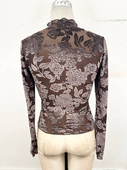 Floral Mesh Mock Neck Top
