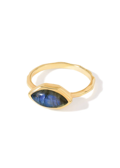 Gold Plated 925 Silver Marquise Labradorite Textured Ring