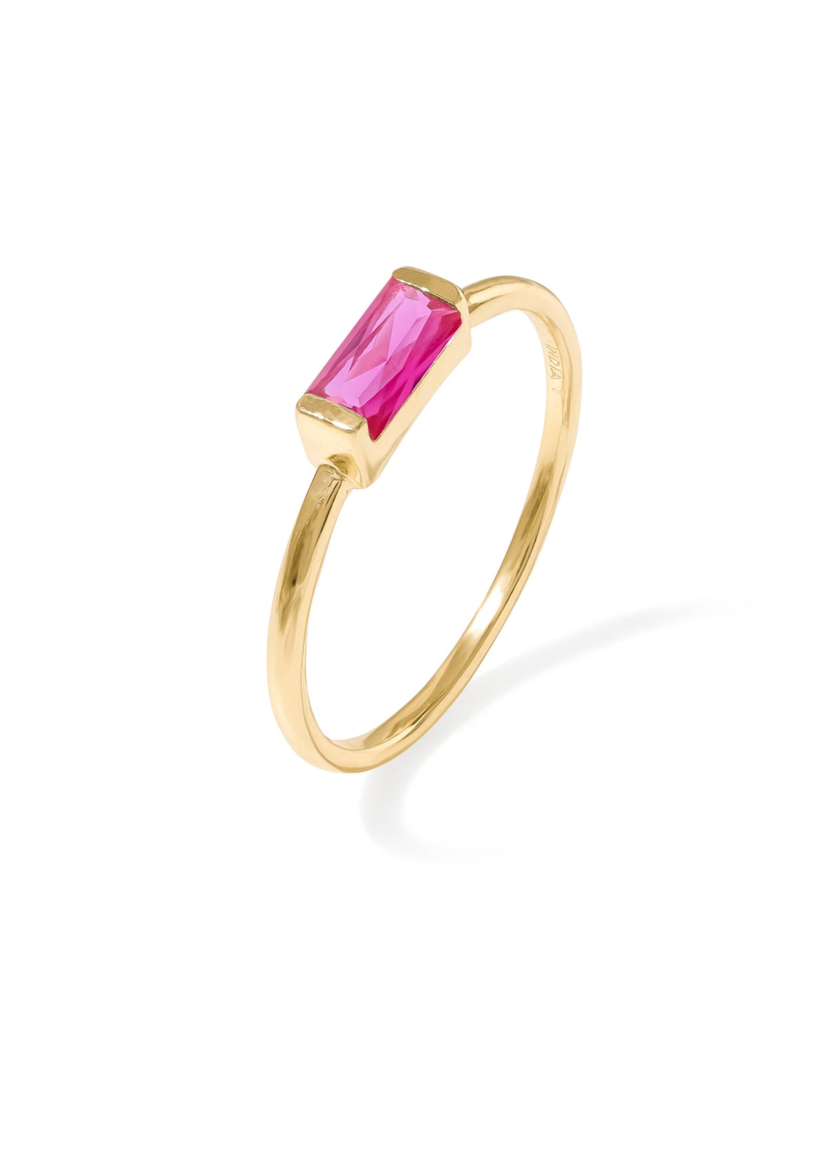 Gold Plated Baguette-Cut Ruby Stacking Band Ring