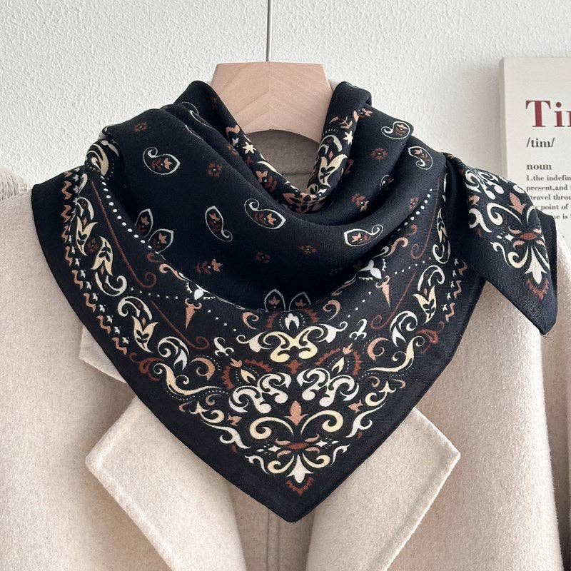 Retro Color Block Cashew Print Silk Scarf