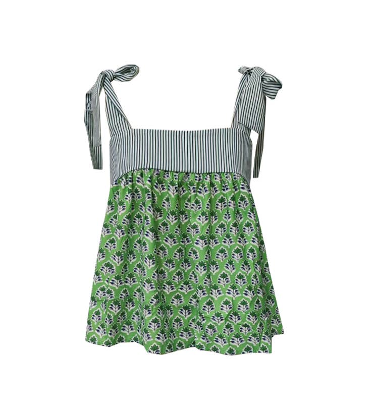 Boho Floral Patchwork Stripe Print Tie-Strap Cami Top