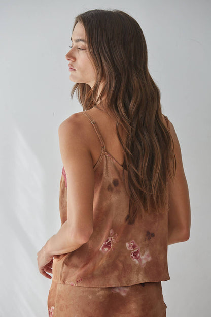 Woven Satin Polyester Floral Print Square Neck Tank