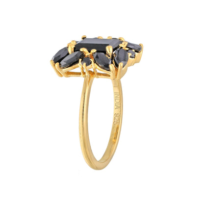 Gold Plated Over 925 Silver Black Onyx Solitaire Ring