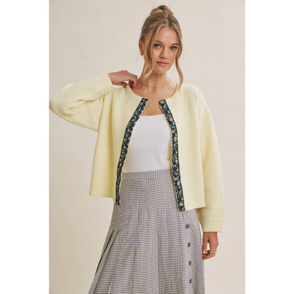 COTTAGE GARDEN WOOL BLEND FLORAL PLACKET SWEATER CARDIGAN