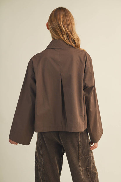 Tie-Front Bell Sleeve Poplin Jacket