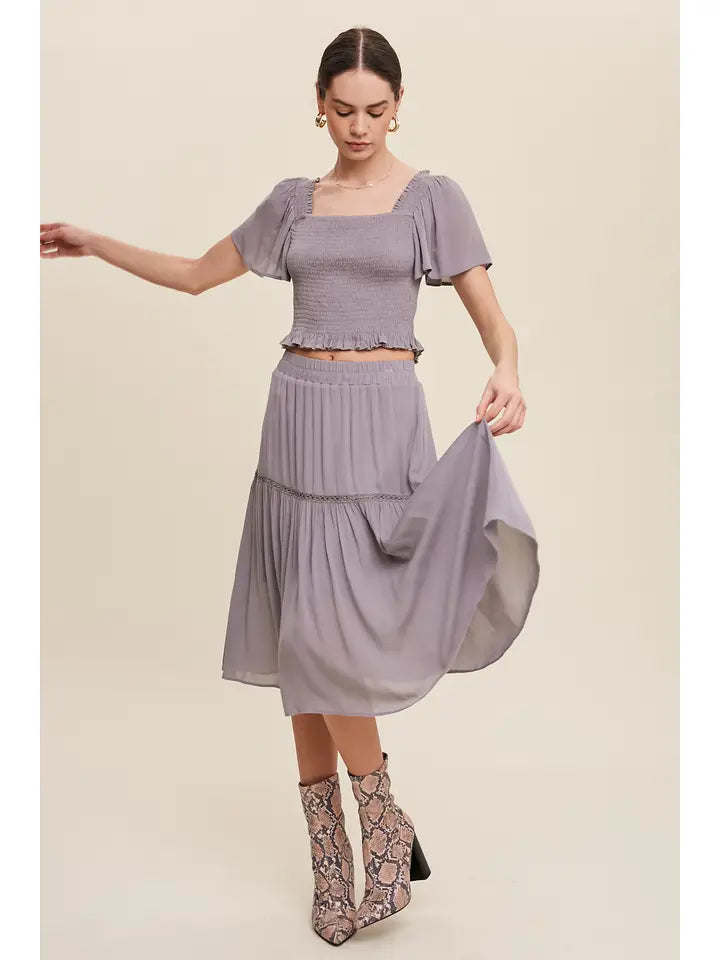 Smocked Crop Top & Tiered Skirt Set