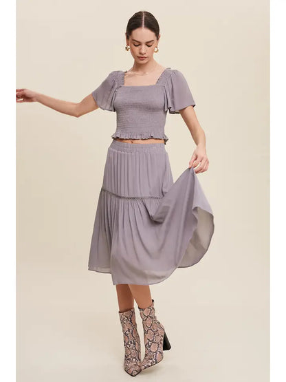Smocked Crop Top & Tiered Skirt Set