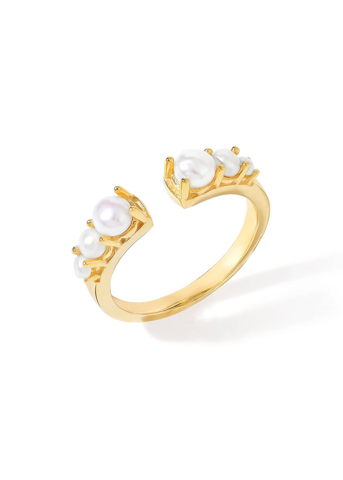 Gold Plated 925 Silver Graduated Prong Setting Pearl Ring