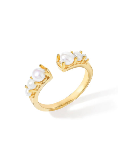 Gold Plated 925 Silver Graduated Prong Setting Pearl Ring