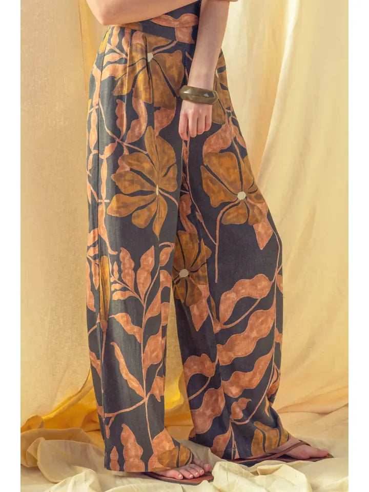 Floral Wide Leg Linen Pants