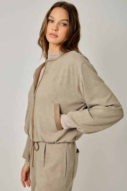 Suede Accent Bubble Hem Jacket