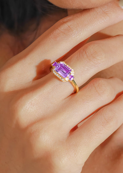 Gold Plated 925 Silver Regal Eclipse Amethyst Array Ring