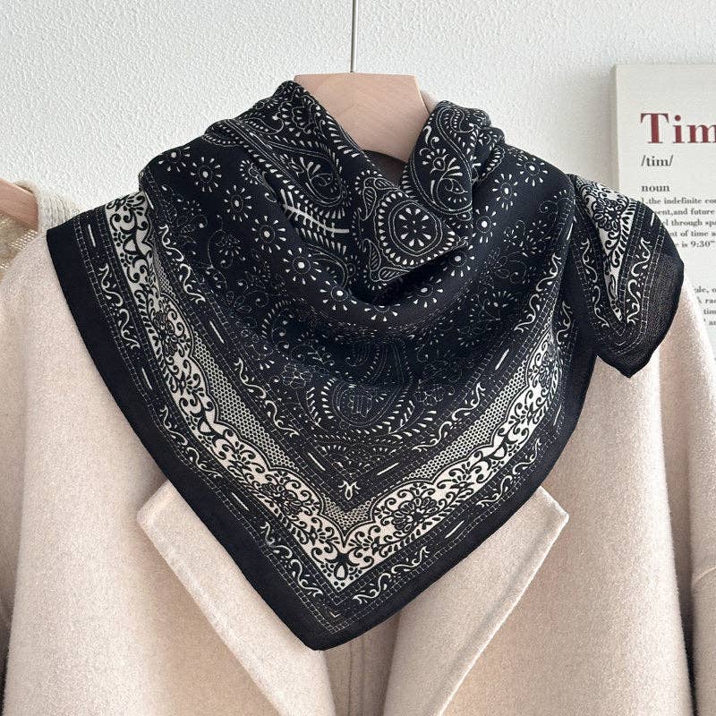 Retro Color Block Cashew Print Silk Scarf