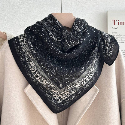 Retro Color Block Cashew Print Silk Scarf